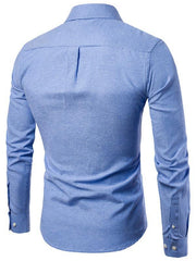 Men's Casual Slim Cotton Oxford Solid Color Large Size Bottom Shirt Long Sleeves - 808Lush