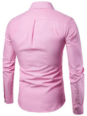 Men's Casual Slim Cotton Oxford Solid Color Large Size Bottom Shirt Long Sleeves - 808Lush