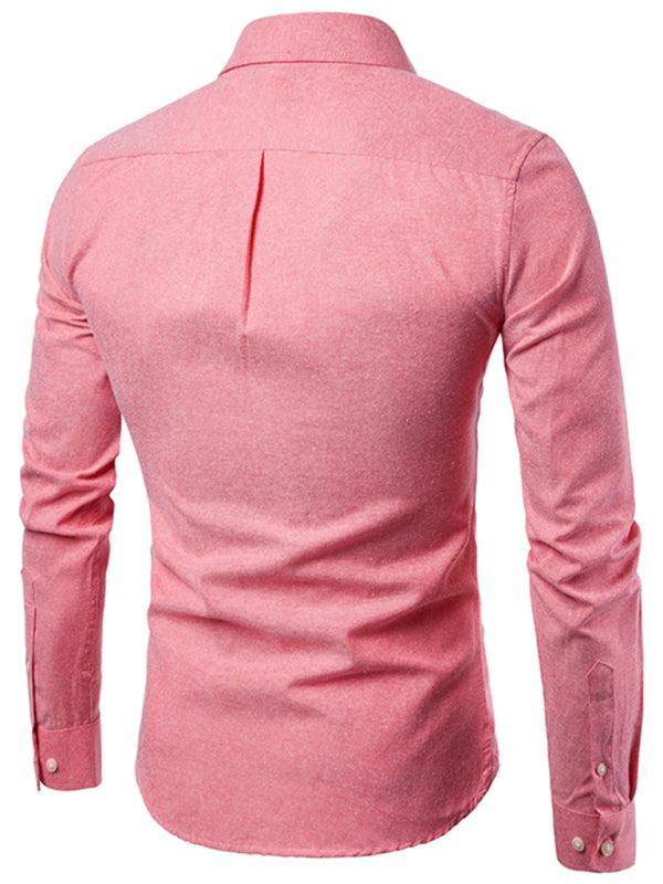 Men's Casual Slim Cotton Oxford Solid Color Large Size Bottom Shirt Long Sleeves - 808Lush