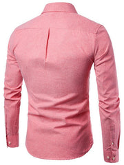 Men's Casual Slim Cotton Oxford Solid Color Large Size Bottom Shirt Long Sleeves - 808Lush