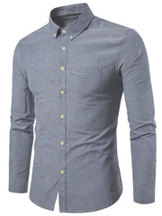 Men's Casual Slim Cotton Oxford Solid Color Large Size Bottom Shirt Long Sleeves - 808Lush