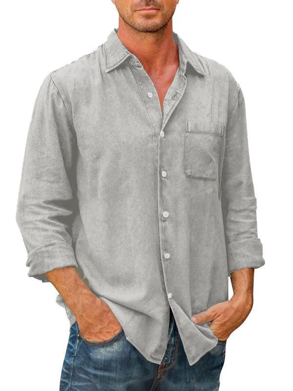 Men's Casual Solid Color Long Sleeve Shirt Slim Fit Lapel Shirt - 808Lush