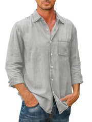 Men's Casual Solid Color Long Sleeve Shirt Slim Fit Lapel Shirt - 808Lush