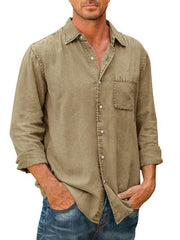 Men's Casual Solid Color Long Sleeve Shirt Slim Fit Lapel Shirt - 808Lush
