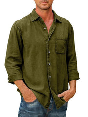 Men's Casual Solid Color Long Sleeve Shirt Slim Fit Lapel Shirt - 808Lush