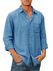 Men's Casual Solid Color Long Sleeve Shirt Slim Fit Lapel Shirt - 808Lush