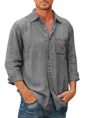 Men's Casual Solid Color Long Sleeve Shirt Slim Fit Lapel Shirt - 808Lush
