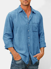 Men's Casual Solid Color Long Sleeve Shirt Slim Fit Lapel Shirt - 808Lush