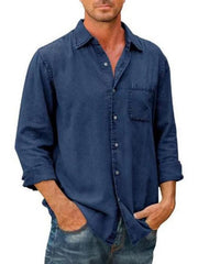 Men's Casual Solid Color Long Sleeve Shirt Slim Fit Lapel Shirt - 808Lush