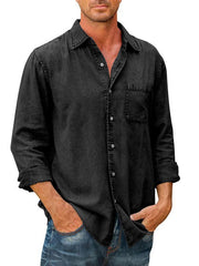 Men's Casual Solid Color Long Sleeve Shirt Slim Fit Lapel Shirt - 808Lush