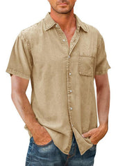 Men's Casual Solid Color Short Sleeve Shirt Slim Fit Lapel Shirt - 808Lush