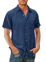 Men's Casual Solid Color Short Sleeve Shirt Slim Fit Lapel Shirt - 808Lush