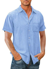 Men's Casual Solid Color Short Sleeve Shirt Slim Fit Lapel Shirt - 808Lush