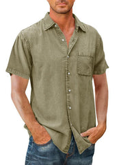 Men's Casual Solid Color Short Sleeve Shirt Slim Fit Lapel Shirt - 808Lush