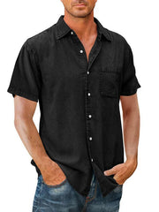 Men's Casual Solid Color Short Sleeve Shirt Slim Fit Lapel Shirt - 808Lush