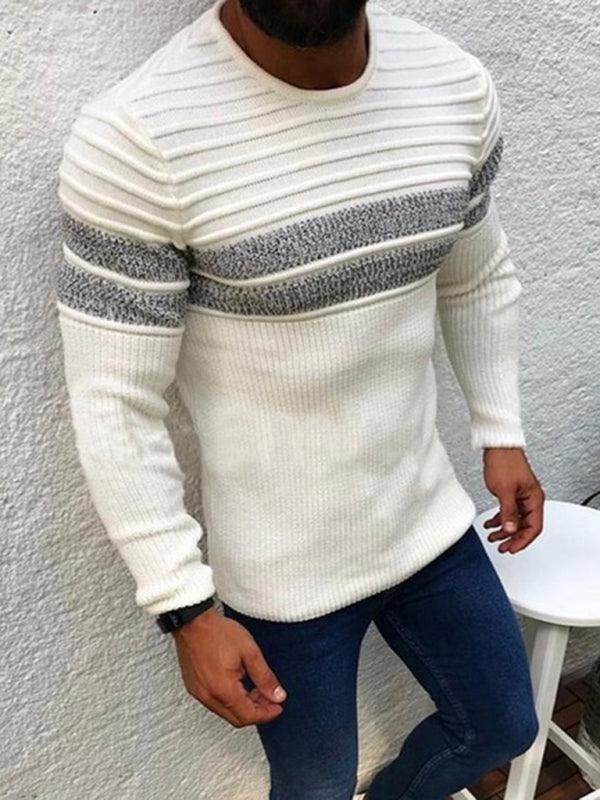 Men's Colorblock Stripe Casual Crew Neck Pullover - 808Lush