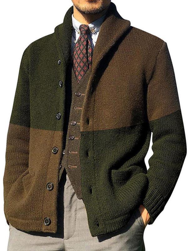 Men's Contrasting Color Block Button Long Sleeve Cardigan - 808Lush