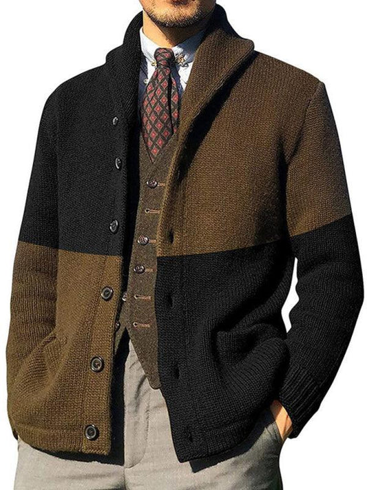 Men's Contrasting Color Block Button Long Sleeve Cardigan - 808Lush