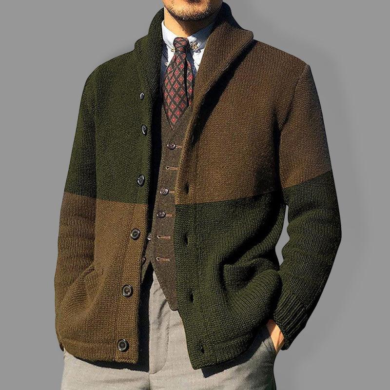 Men's Contrasting Color Block Button Long Sleeve Cardigan - 808Lush