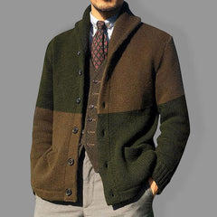 Men's Contrasting Color Block Button Long Sleeve Cardigan - 808Lush