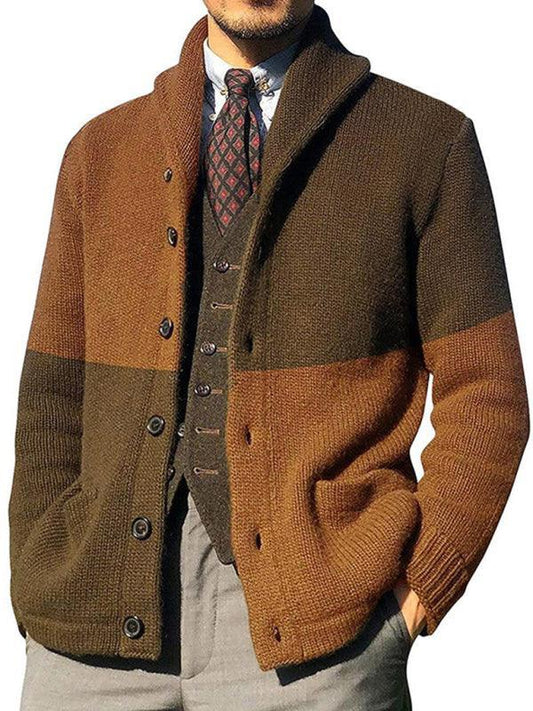 Men's Contrasting Color Block Button Long Sleeve Cardigan - 808Lush