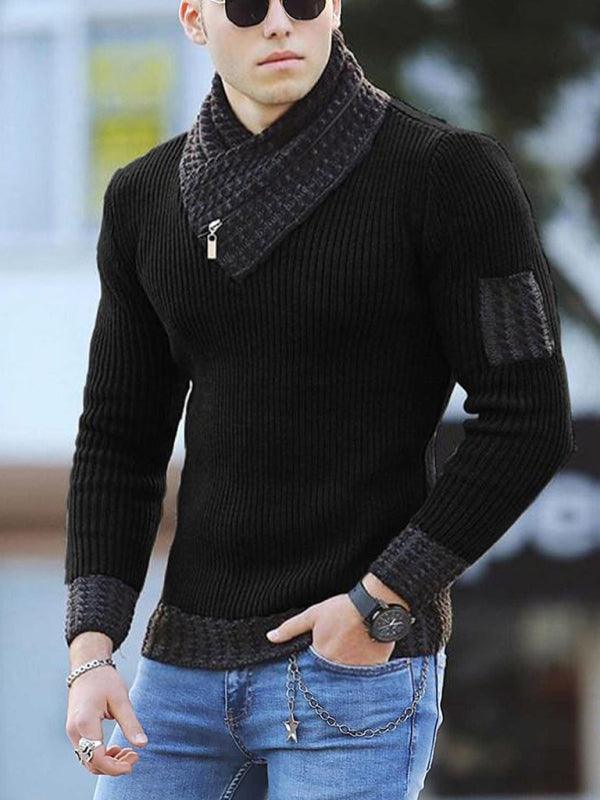 Men's Contrasting Color Stitching Scarf Business Casual Sweater - 808Lush
