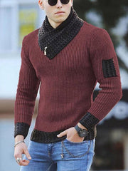 Men's Contrasting Color Stitching Scarf Business Casual Sweater - 808Lush