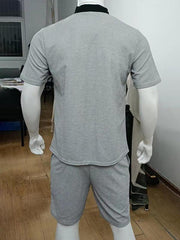 Men's Contrasting Color Waffle V-Neck Zipper T-Shirt + Shorts Casual Suit - 808Lush
