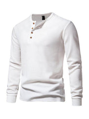 Men's Four Button Waffle Henley Neck Long Sleeve T-Shirt - 808Lush