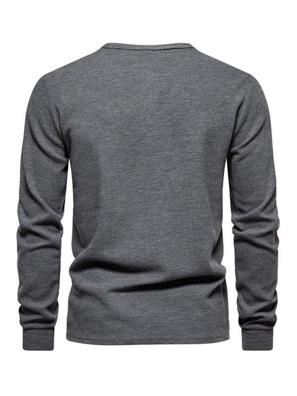 Men's Four Button Waffle Henley Neck Long Sleeve T-Shirt - 808Lush