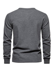 Men's Four Button Waffle Henley Neck Long Sleeve T-Shirt - 808Lush