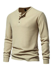 Men's Four Button Waffle Henley Neck Long Sleeve T-Shirt - 808Lush