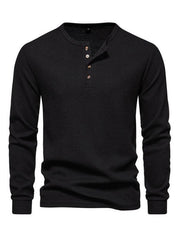 Men's Four Button Waffle Henley Neck Long Sleeve T-Shirt - 808Lush