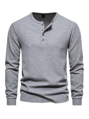 Men's Four Button Waffle Henley Neck Long Sleeve T-Shirt - 808Lush