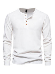Men's Four Button Waffle Henley Neck Long Sleeve T-Shirt - 808Lush