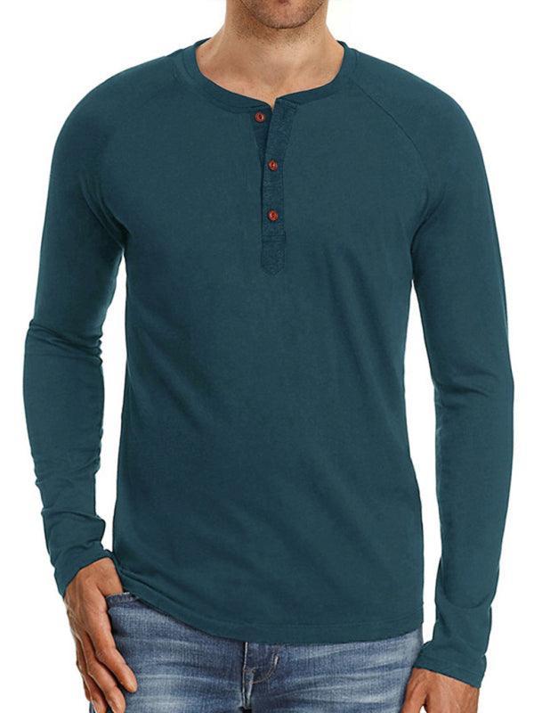 Men's Knitted Round Neck Button Long Sleeve T-Shirt - 808Lush