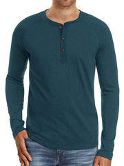 Men's Knitted Round Neck Button Long Sleeve T-Shirt - 808Lush