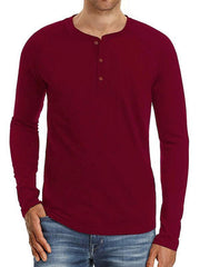 Men's Knitted Round Neck Button Long Sleeve T-Shirt - 808Lush