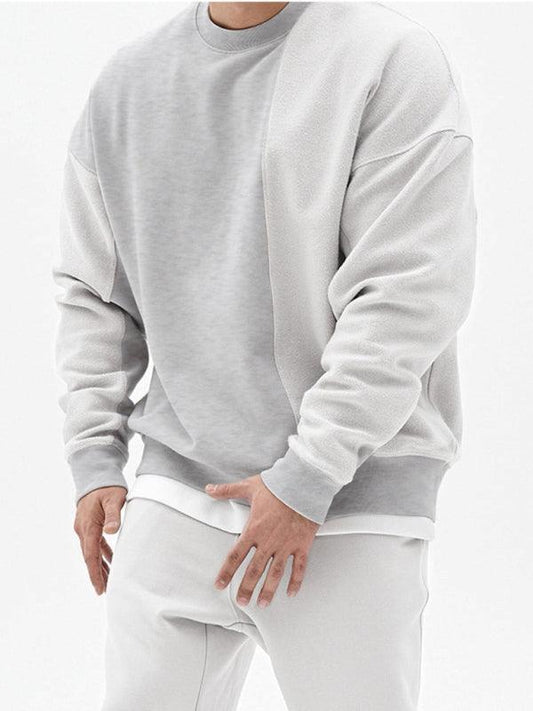 Men's Knitted Stitching Solid Color Casual Crew Neck Sweatshirt - 808Lush