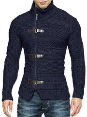 Men's Leather Button Long Sleeve Knitted Cardigan Jacket - 808Lush