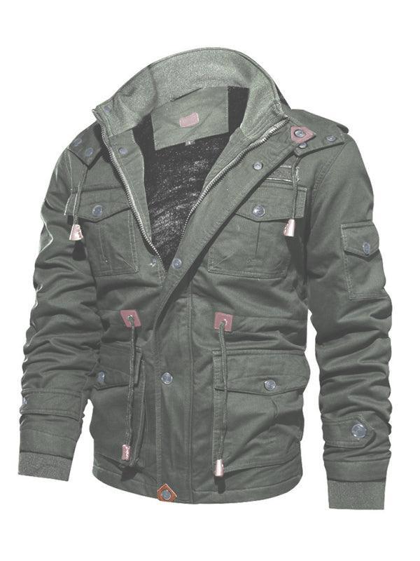 Men's Mid-Length Loose Stand Collar Hooded Cotton Top Youth Men's Jacket - 808Lush
