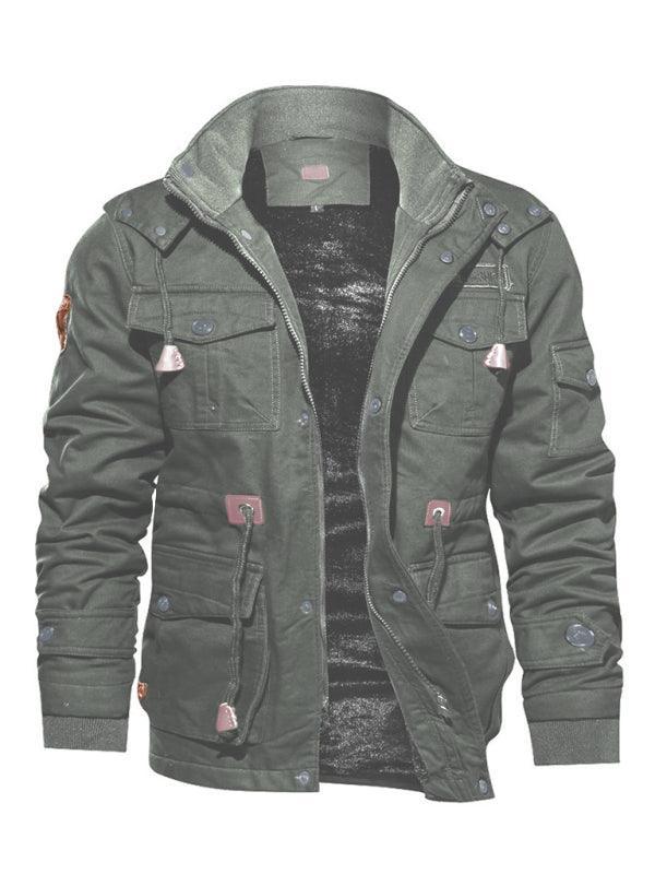 Men's Mid-Length Loose Stand Collar Hooded Cotton Top Youth Men's Jacket - 808Lush
