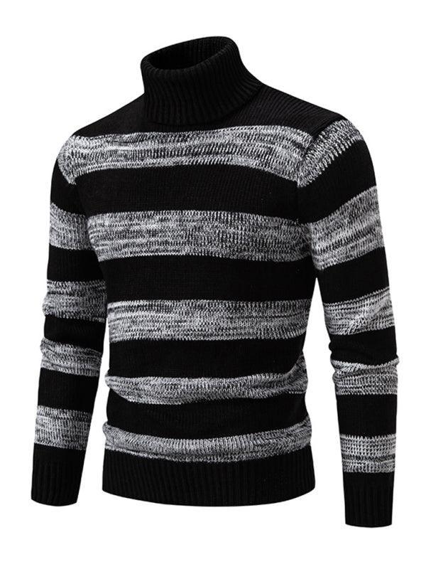 Men's Striped Patchwork Turtleneck Slim Fit Sweater Base Layer - 808Lush