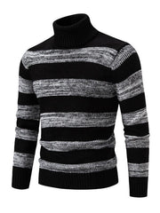 Men's Striped Patchwork Turtleneck Slim Fit Sweater Base Layer - 808Lush