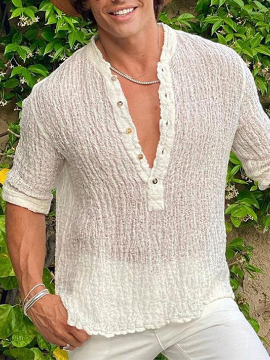 Men's Pure Color Street Fashion Casual Loose Cold Fold Shirt - 808Lush