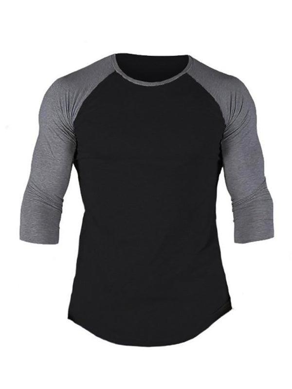 Men's Slim Three-quarter Sleeves Raglan T-Shirt Round Neck Contrasting Color Sports - 808Lush