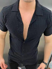 Men's Solid Color Casual Lapel Short Sleeve Shirt - 808Lush