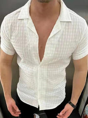 Men's Solid Color Casual Lapel Short Sleeve Shirt - 808Lush