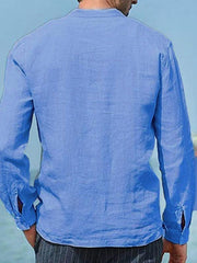 Men's Solid Color Cotton Linen Pocket Shirt - 808Lush