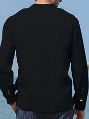 Men's Solid Color Cotton Linen Pocket Shirt - 808Lush